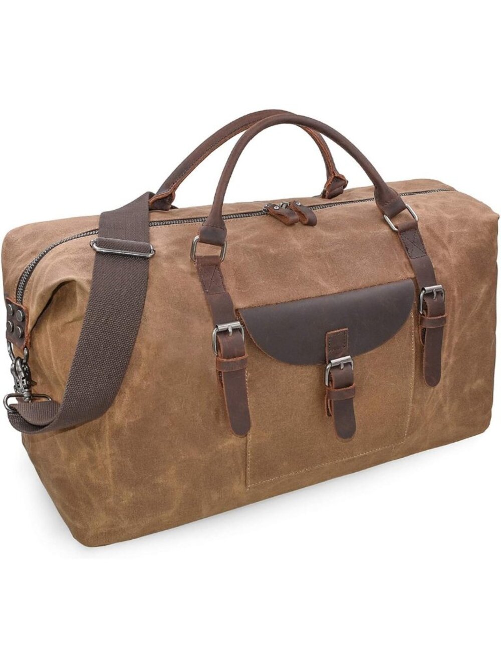 Waterproof Waxed Canvas & Leather 55L Travel Duffel Bag, Large Weekender for Men